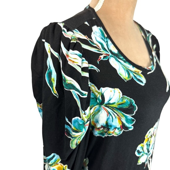 Chicos Womens Sz 3/XL Black Floral Knit Top Black Floral 3/4 Sleeve Stretch - Picture 4 of 11